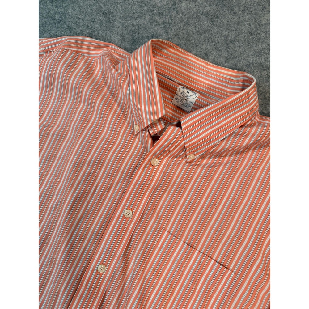 Brooks Brothers Mens XL Slim Fit Non-Iron Stretch Orange Stripe Button Down